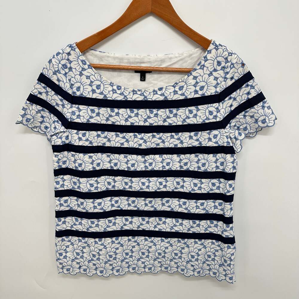 TALBOTS Navy Floral Eyelet Embroidered Top // 6